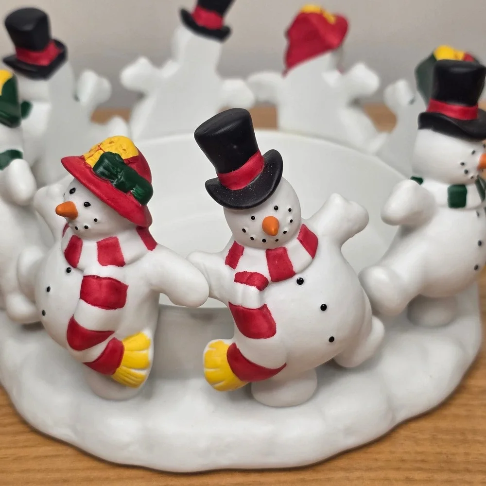 Partylite Frolicking Frostys Snowmen‎ 3 Wick Candle Holder Christmas Decor P7364